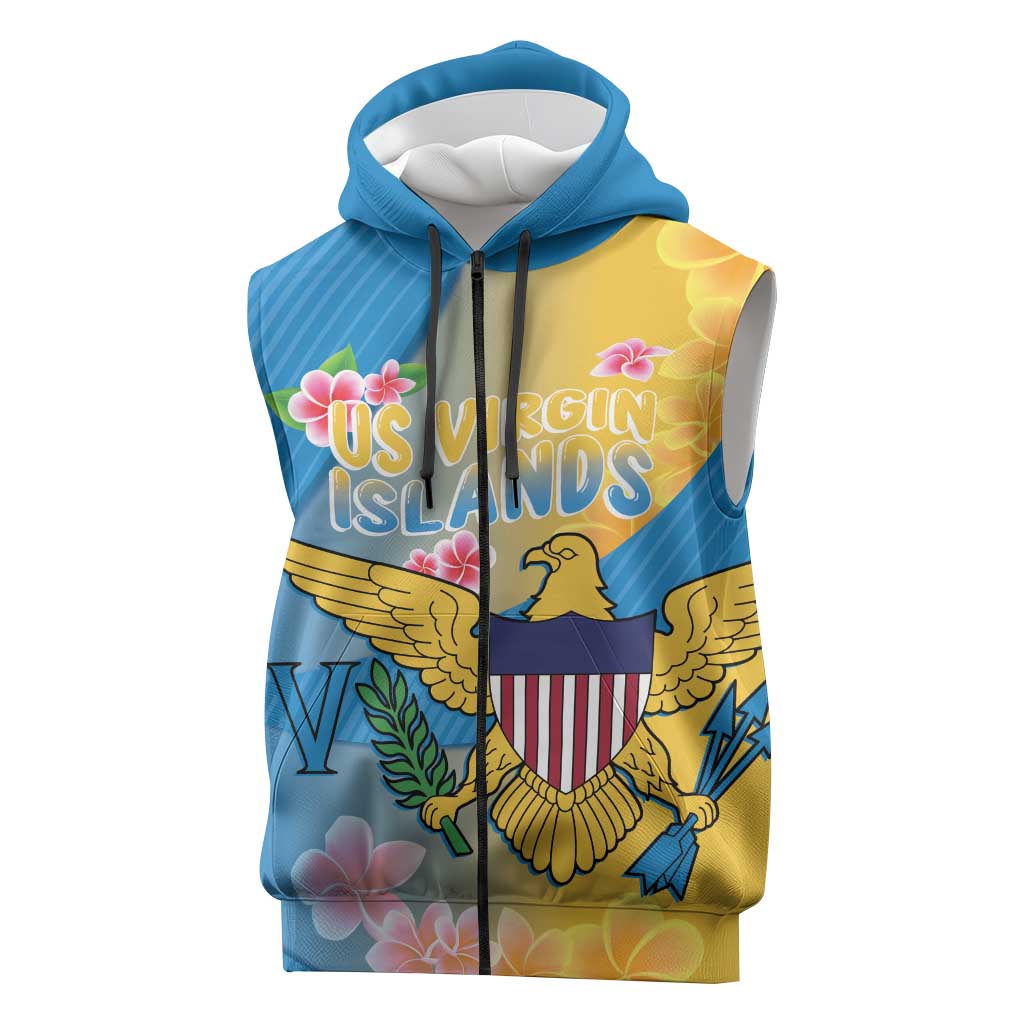 US Virgin Islands Sleeveless Zip Hoodie Coat of Arms Plumeria Curve Style - Wonder Print Shop