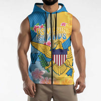 US Virgin Islands Sleeveless Zip Hoodie Coat of Arms Plumeria Curve Style - Wonder Print Shop