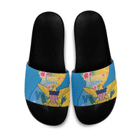 US Virgin Islands Slide Sandals Coat of Arms Plumeria Curve Style - Wonder Print Shop