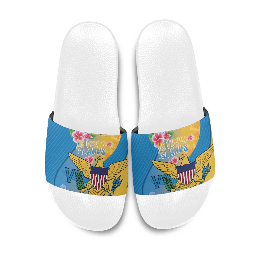 US Virgin Islands Slide Sandals Coat of Arms Plumeria Curve Style - Wonder Print Shop