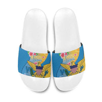 US Virgin Islands Slide Sandals Coat of Arms Plumeria Curve Style - Wonder Print Shop