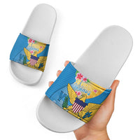 US Virgin Islands Slide Sandals Coat of Arms Plumeria Curve Style - Wonder Print Shop