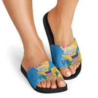 US Virgin Islands Slide Sandals Coat of Arms Plumeria Curve Style - Wonder Print Shop