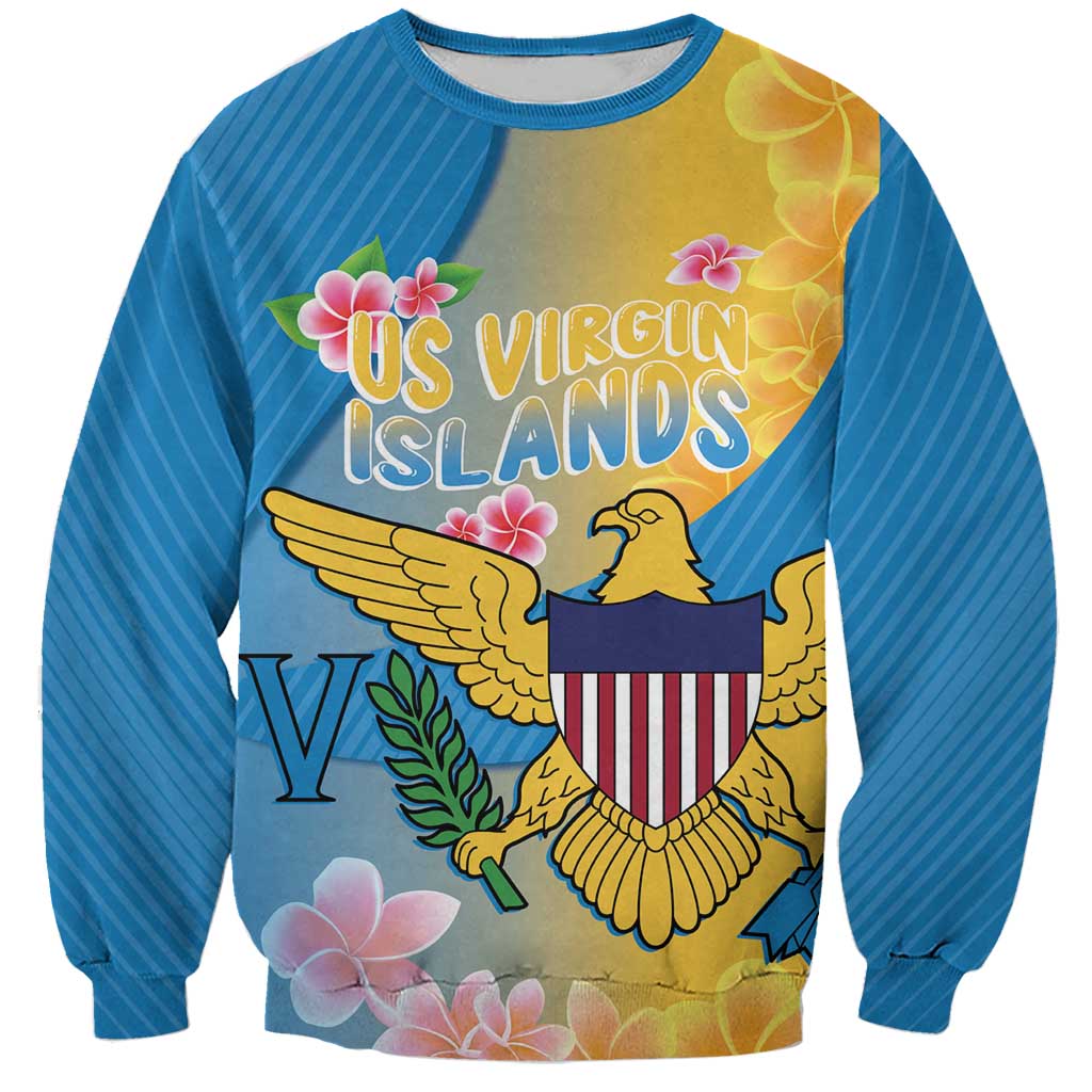 US Virgin Islands Sweatshirt Coat of Arms Plumeria Curve Style - Wonder Print Shop