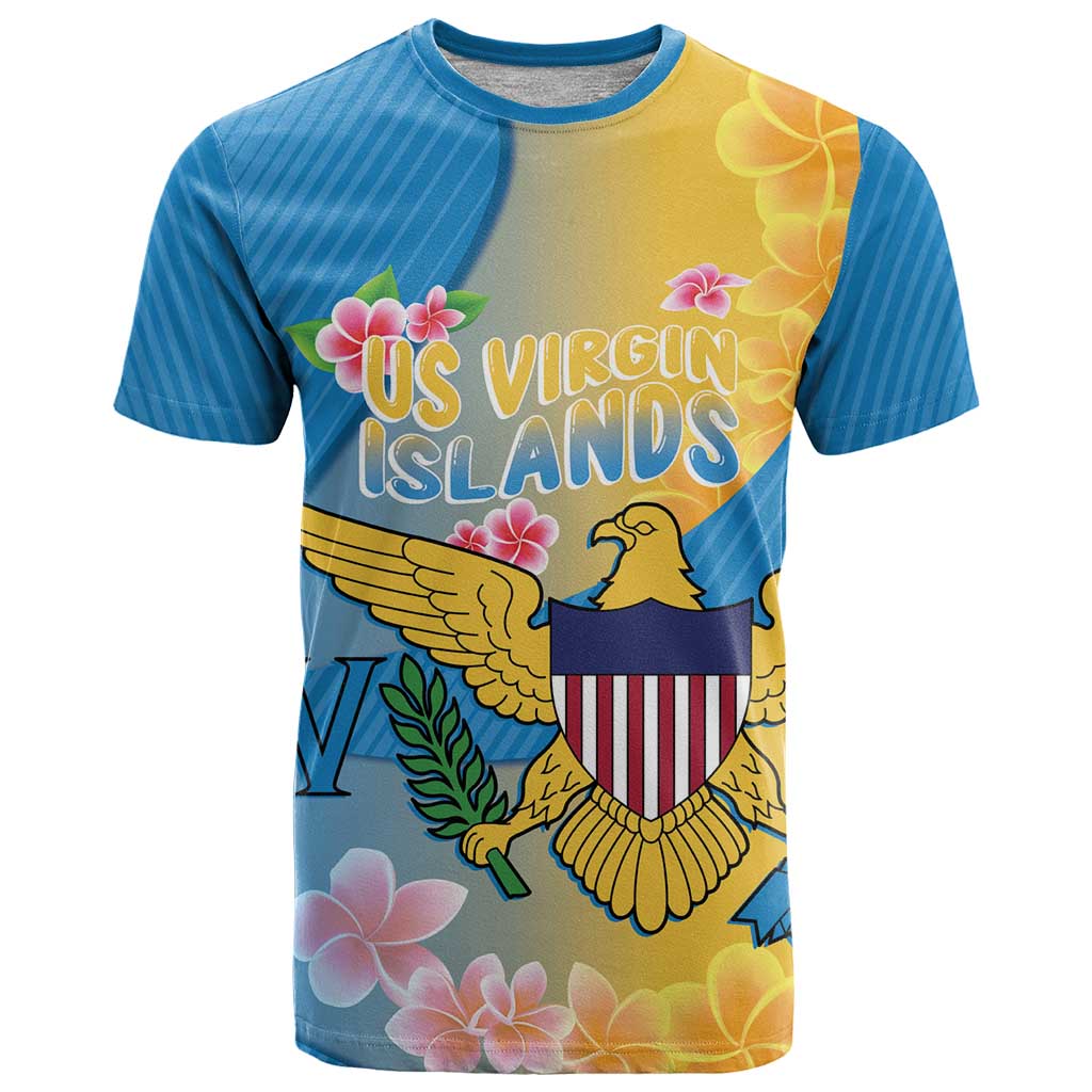 US Virgin Islands T Shirt Coat of Arms Plumeria Curve Style - Wonder Print Shop