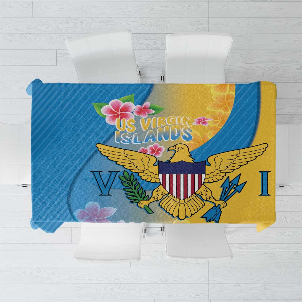 US Virgin Islands Tablecloth Coat of Arms Plumeria Curve Style - Wonder Print Shop