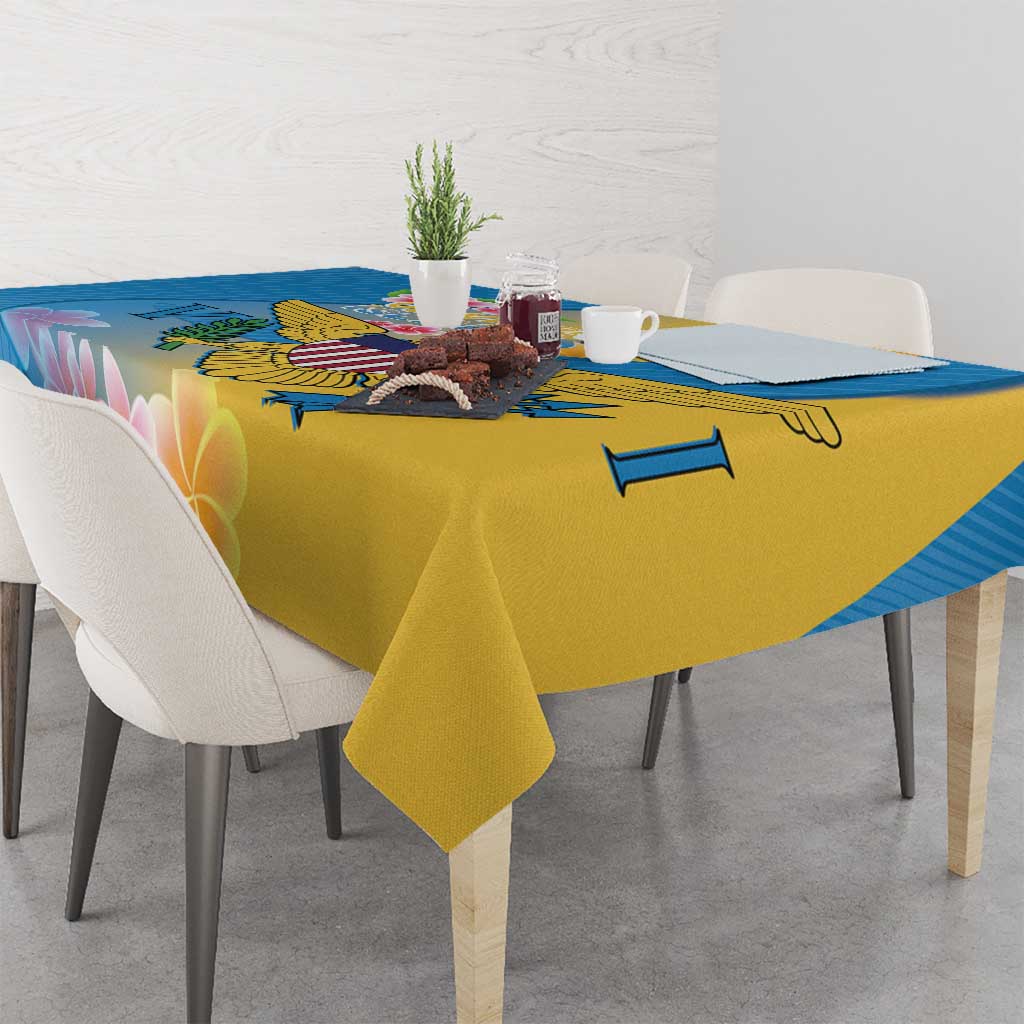 US Virgin Islands Tablecloth Coat of Arms Plumeria Curve Style - Wonder Print Shop