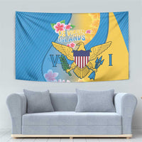 US Virgin Islands Tapestry Coat of Arms Plumeria Curve Style - Wonder Print Shop