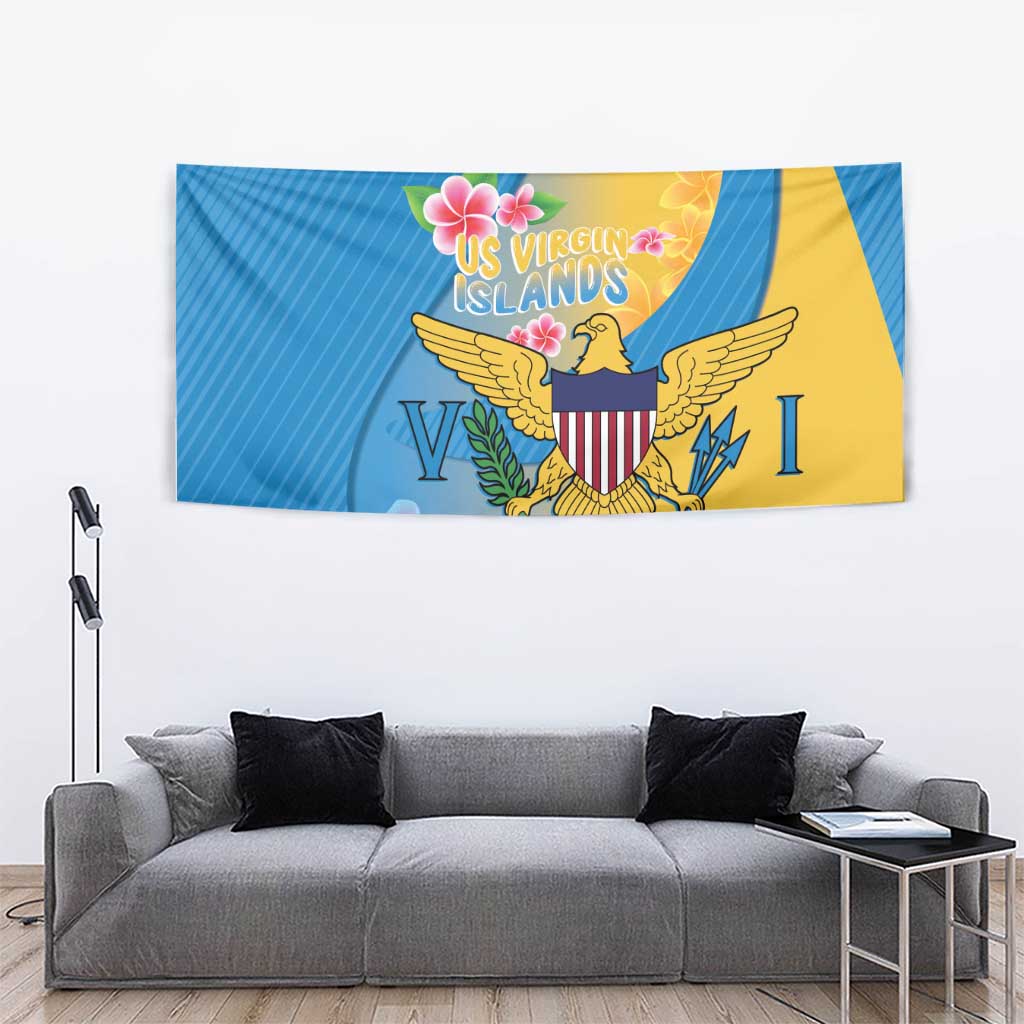US Virgin Islands Tapestry Coat of Arms Plumeria Curve Style - Wonder Print Shop