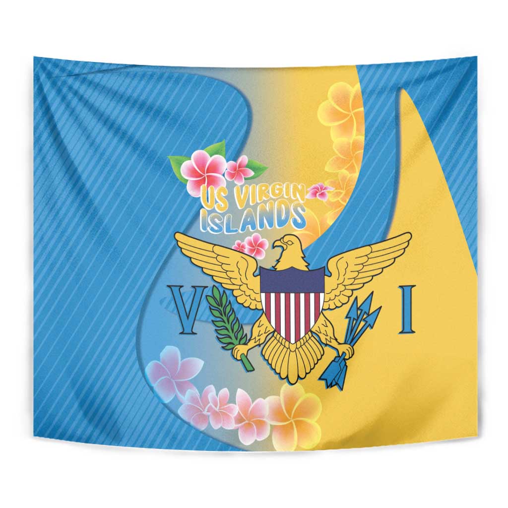 US Virgin Islands Tapestry Coat of Arms Plumeria Curve Style - Wonder Print Shop