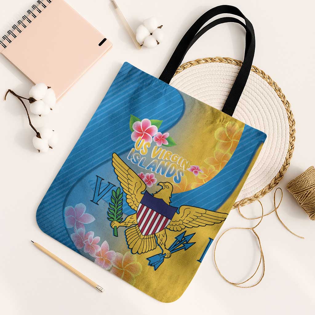 US Virgin Islands Tote Bag Coat of Arms Plumeria Curve Style - Wonder Print Shop