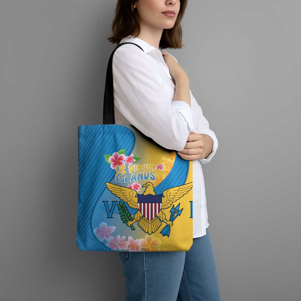 US Virgin Islands Tote Bag Coat of Arms Plumeria Curve Style - Wonder Print Shop