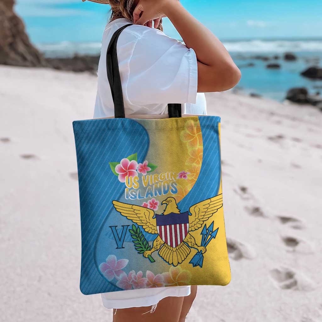 US Virgin Islands Tote Bag Coat of Arms Plumeria Curve Style - Wonder Print Shop