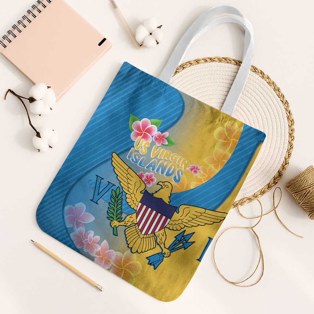 US Virgin Islands Tote Bag Coat of Arms Plumeria Curve Style - Wonder Print Shop
