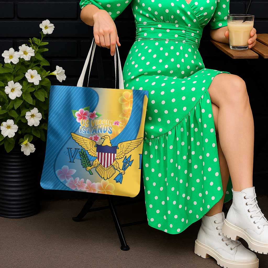 US Virgin Islands Tote Bag Coat of Arms Plumeria Curve Style - Wonder Print Shop