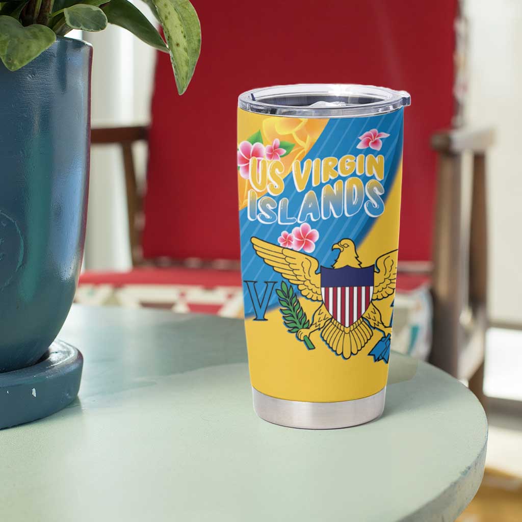 US Virgin Islands Tumbler Cup Coat of Arms Plumeria Curve Style - Wonder Print Shop