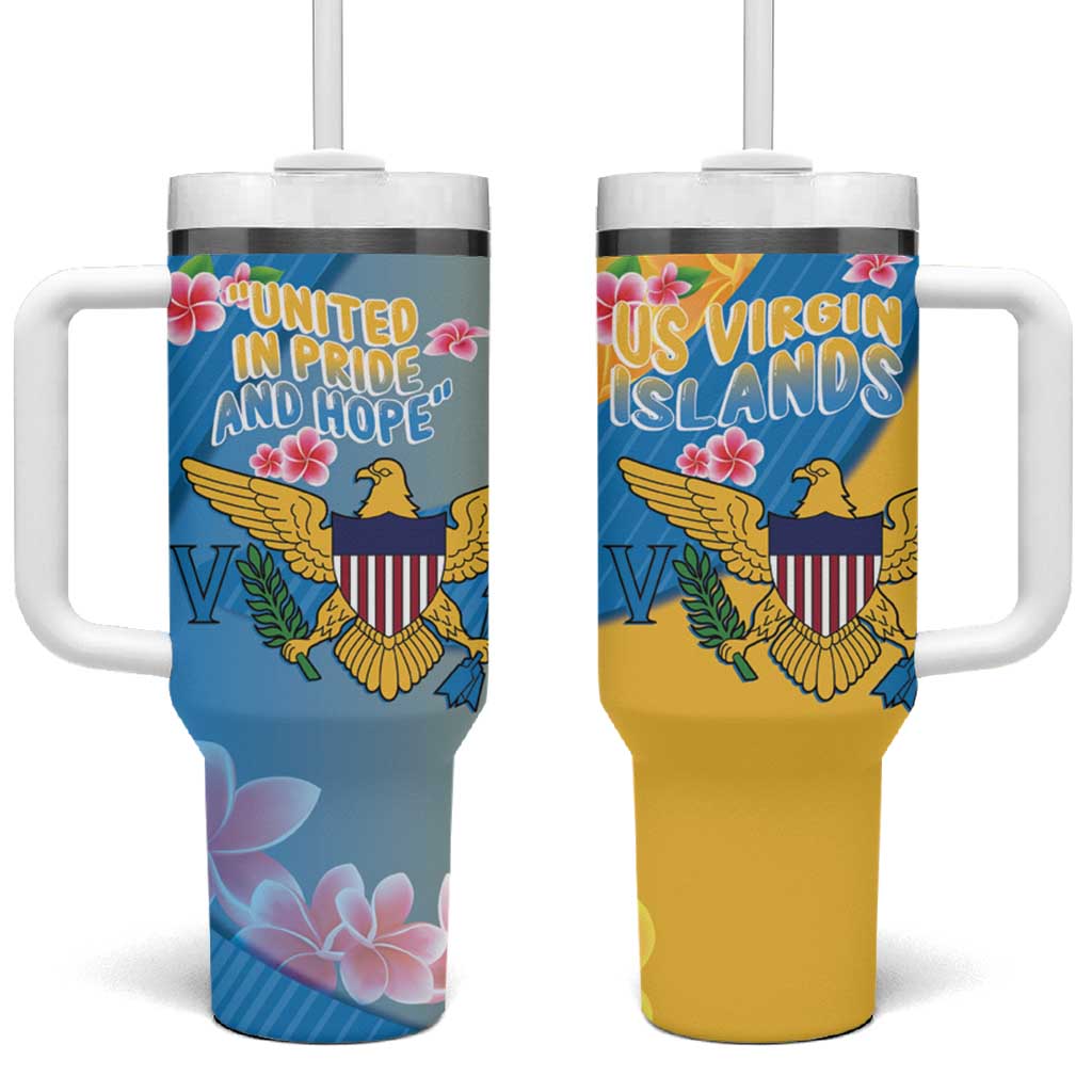US Virgin Islands Tumbler With Handle Coat of Arms Plumeria Curve Style - Wonder Print Shop