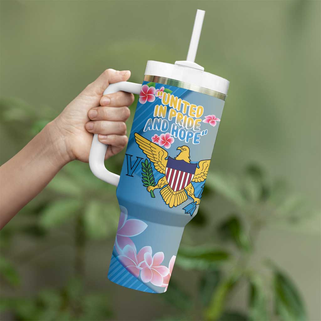 US Virgin Islands Tumbler With Handle Coat of Arms Plumeria Curve Style - Wonder Print Shop
