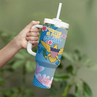 US Virgin Islands Tumbler With Handle Coat of Arms Plumeria Curve Style - Wonder Print Shop