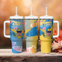 US Virgin Islands Tumbler With Handle Coat of Arms Plumeria Curve Style - Wonder Print Shop