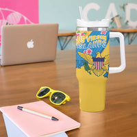 US Virgin Islands Tumbler With Handle Coat of Arms Plumeria Curve Style - Wonder Print Shop