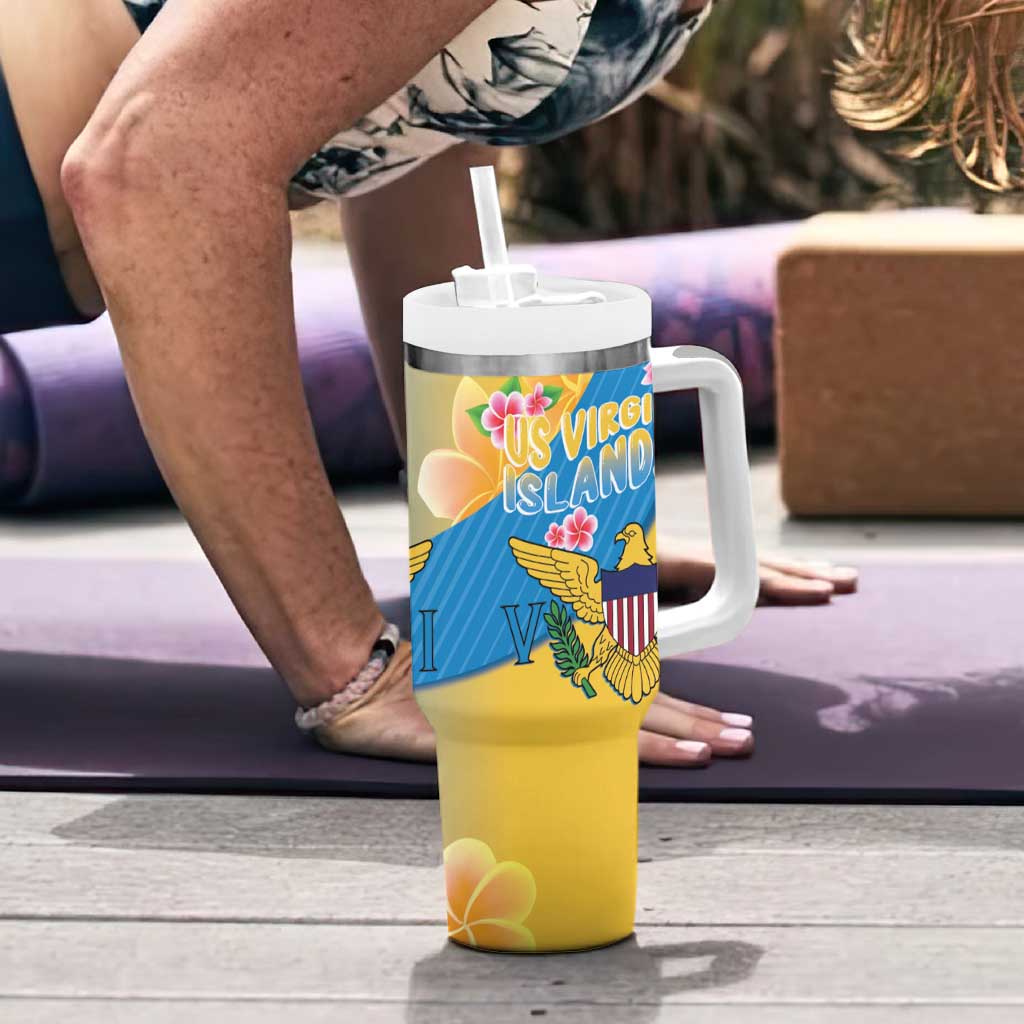 US Virgin Islands Tumbler With Handle Coat of Arms Plumeria Curve Style - Wonder Print Shop