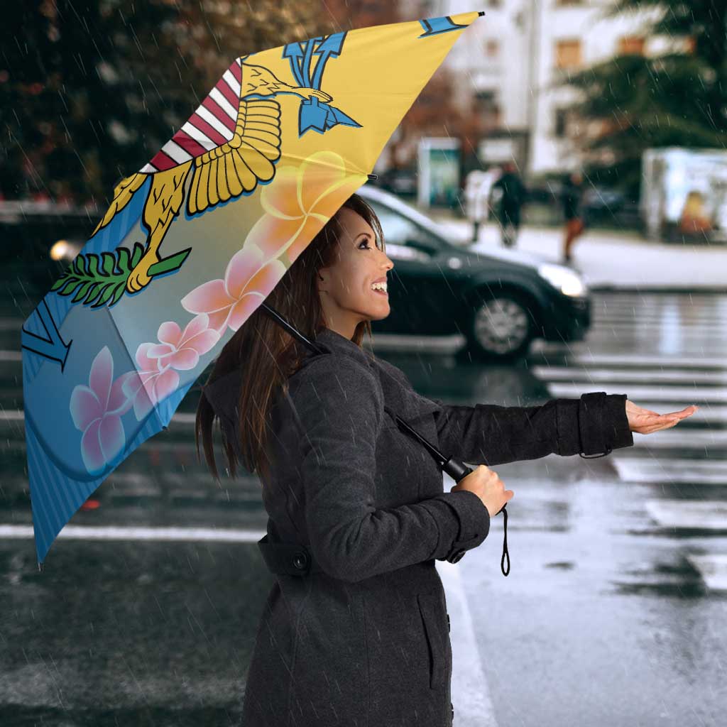 US Virgin Islands Umbrella Coat of Arms Plumeria Curve Style - Wonder Print Shop