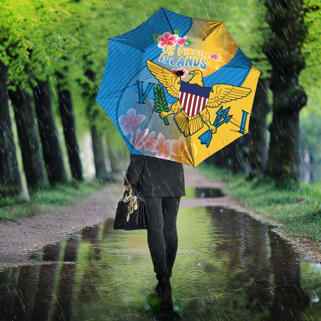 US Virgin Islands Umbrella Coat of Arms Plumeria Curve Style - Wonder Print Shop