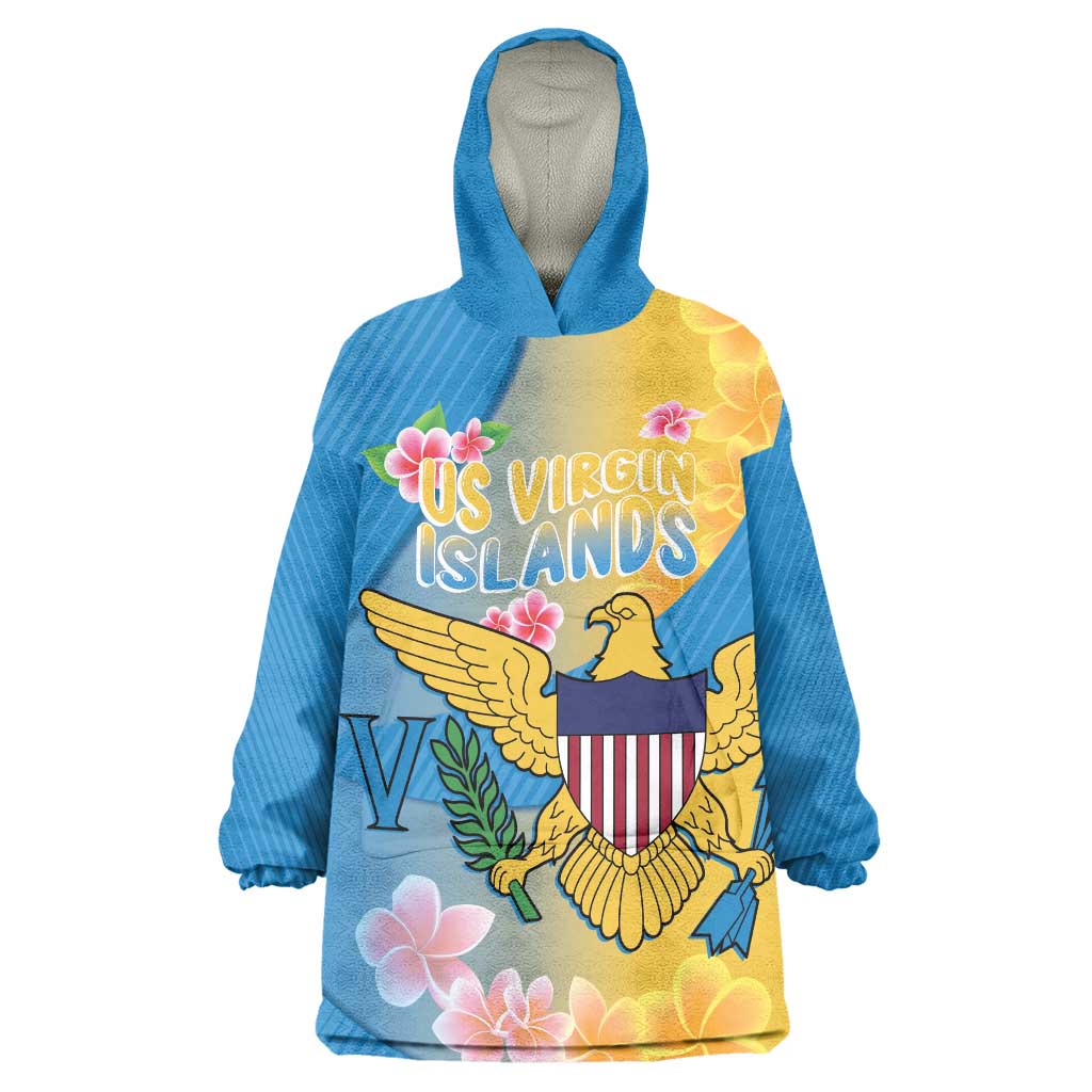 US Virgin Islands Wearable Blanket Hoodie Coat of Arms Plumeria Curve Style - Wonder Print Shop