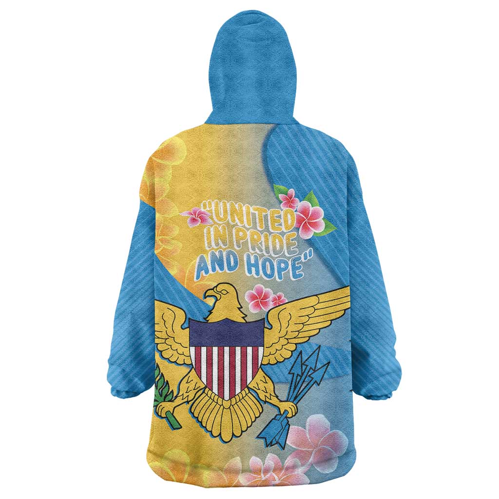 US Virgin Islands Wearable Blanket Hoodie Coat of Arms Plumeria Curve Style - Wonder Print Shop