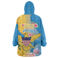 US Virgin Islands Wearable Blanket Hoodie Coat of Arms Plumeria Curve Style - Wonder Print Shop