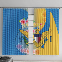 US Virgin Islands Window Curtain Coat of Arms Plumeria Curve Style - Wonder Print Shop
