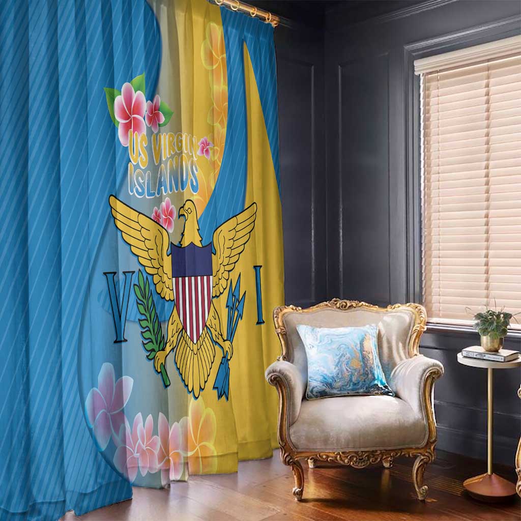 US Virgin Islands Window Curtain Coat of Arms Plumeria Curve Style - Wonder Print Shop
