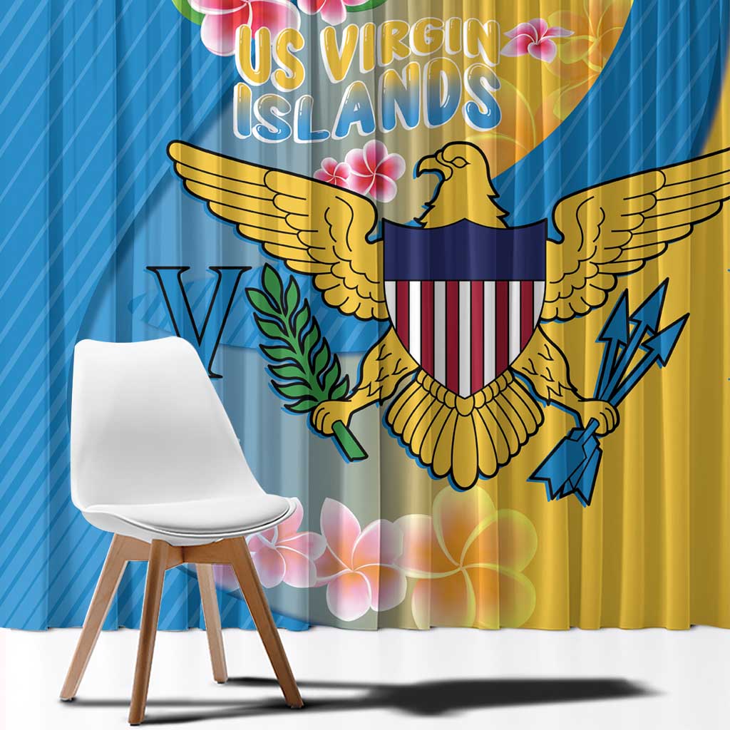 US Virgin Islands Window Curtain Coat of Arms Plumeria Curve Style - Wonder Print Shop