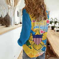 US Virgin Islands Women Casual Shirt Coat of Arms Plumeria Curve Style - Wonder Print Shop