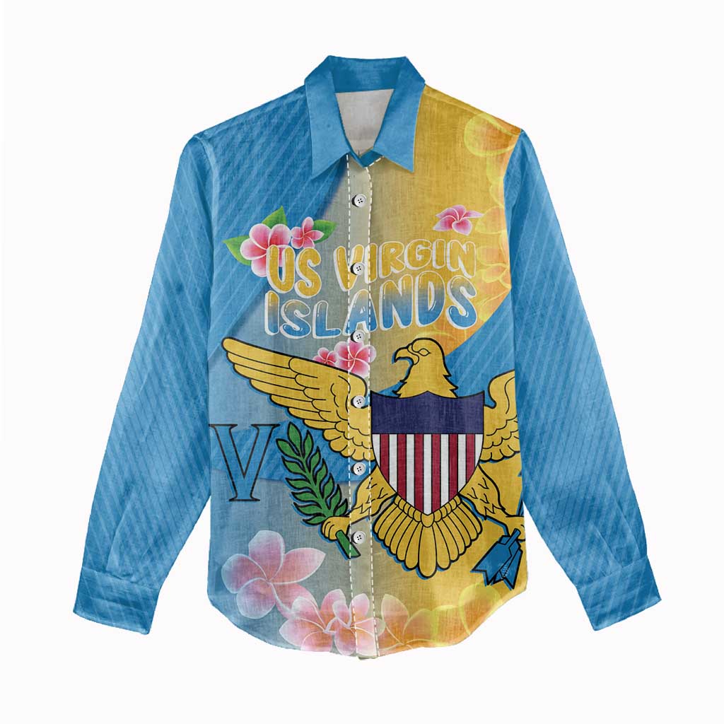 US Virgin Islands Women Casual Shirt Coat of Arms Plumeria Curve Style - Wonder Print Shop