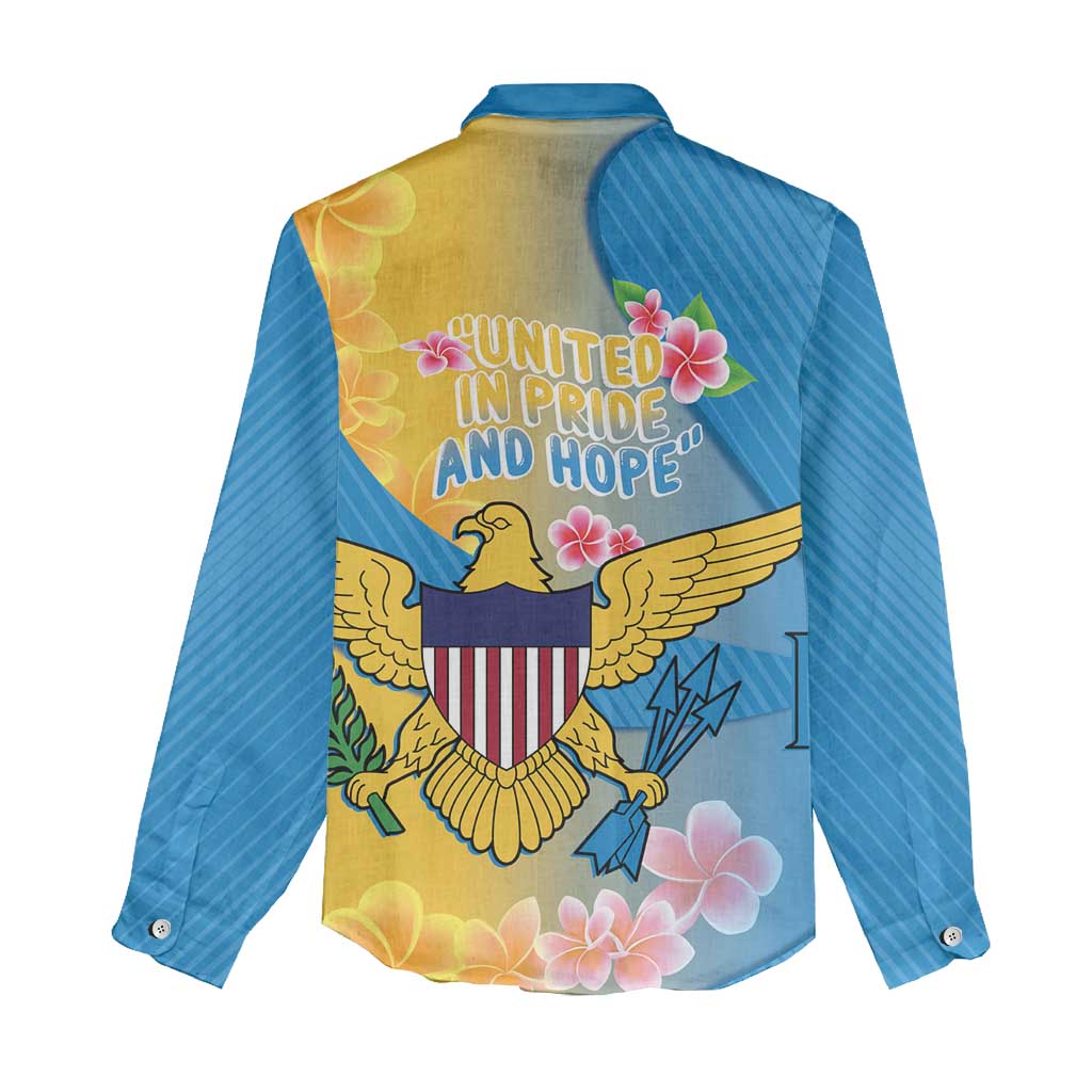 US Virgin Islands Women Casual Shirt Coat of Arms Plumeria Curve Style - Wonder Print Shop