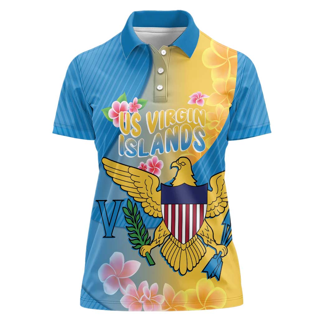 US Virgin Islands Women Polo Shirt Coat of Arms Plumeria Curve Style - Wonder Print Shop
