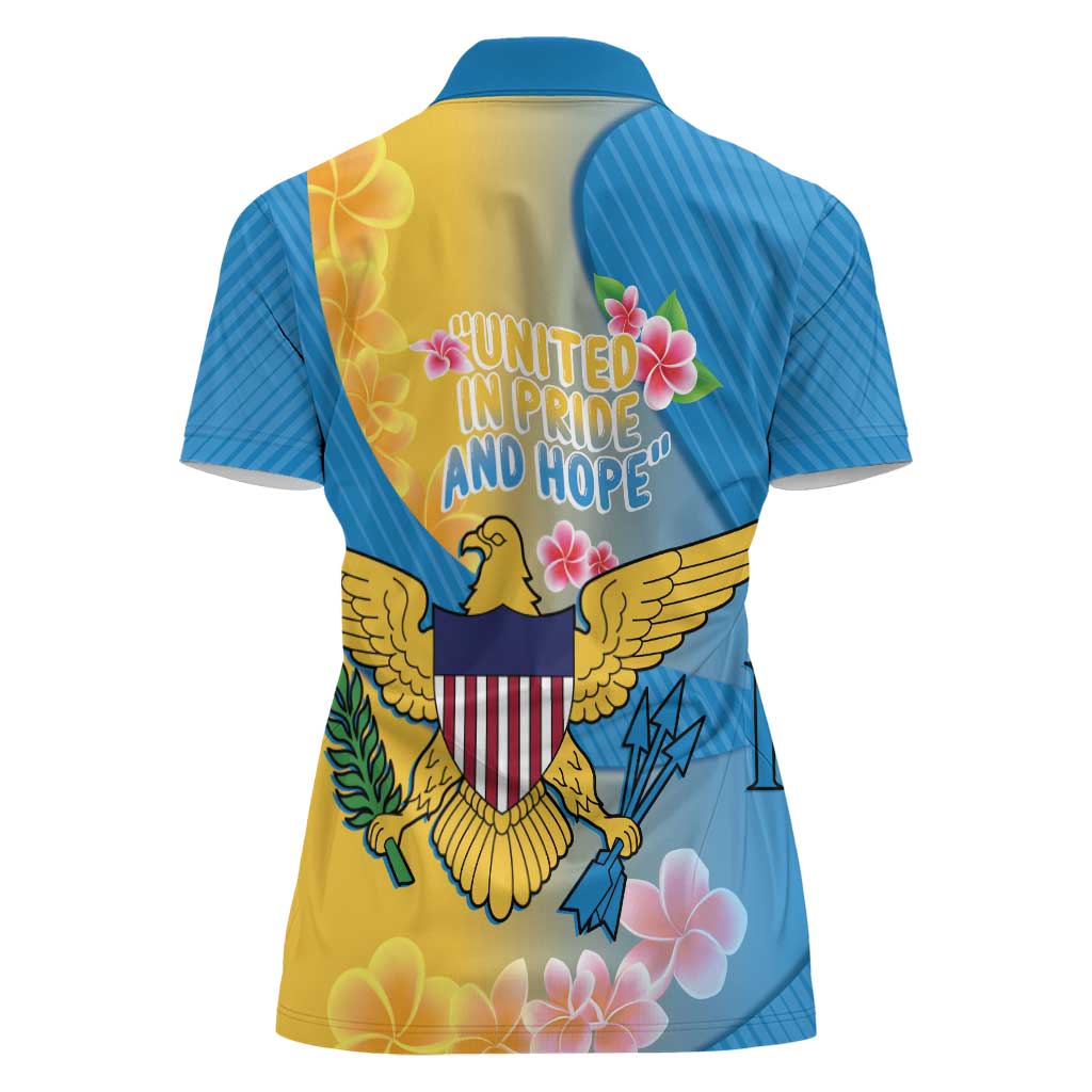 US Virgin Islands Women Polo Shirt Coat of Arms Plumeria Curve Style - Wonder Print Shop