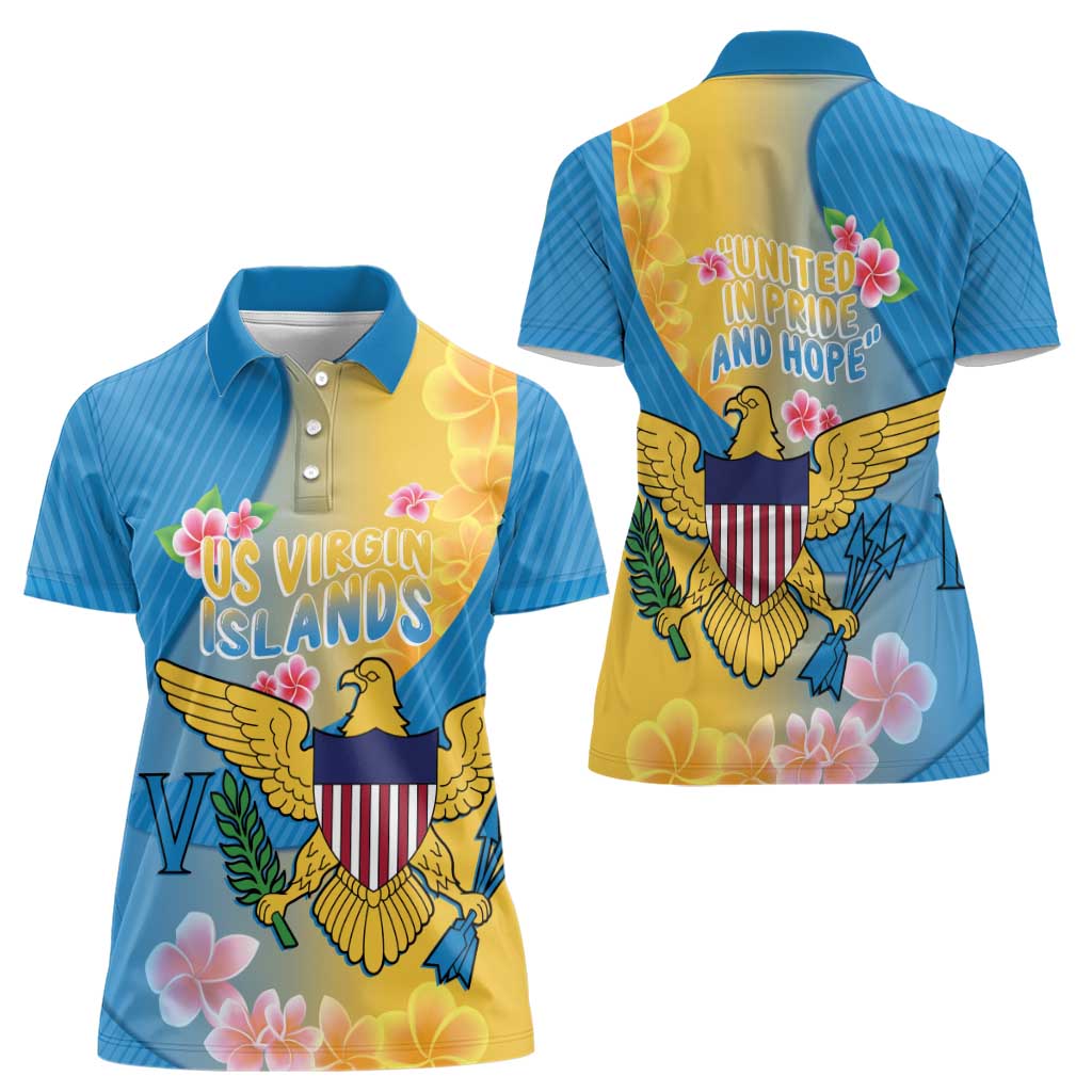 US Virgin Islands Women Polo Shirt Coat of Arms Plumeria Curve Style - Wonder Print Shop