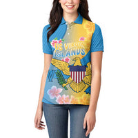 US Virgin Islands Women Polo Shirt Coat of Arms Plumeria Curve Style - Wonder Print Shop