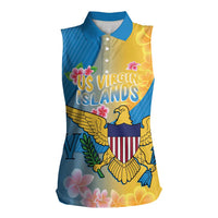 US Virgin Islands Women Sleeveless Polo Shirt Coat of Arms Plumeria Curve Style - Wonder Print Shop