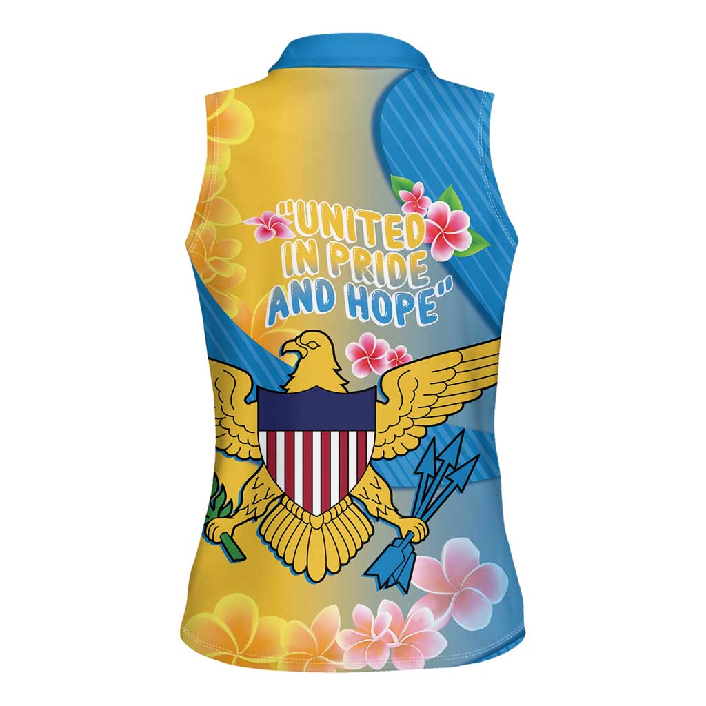 US Virgin Islands Women Sleeveless Polo Shirt Coat of Arms Plumeria Curve Style - Wonder Print Shop