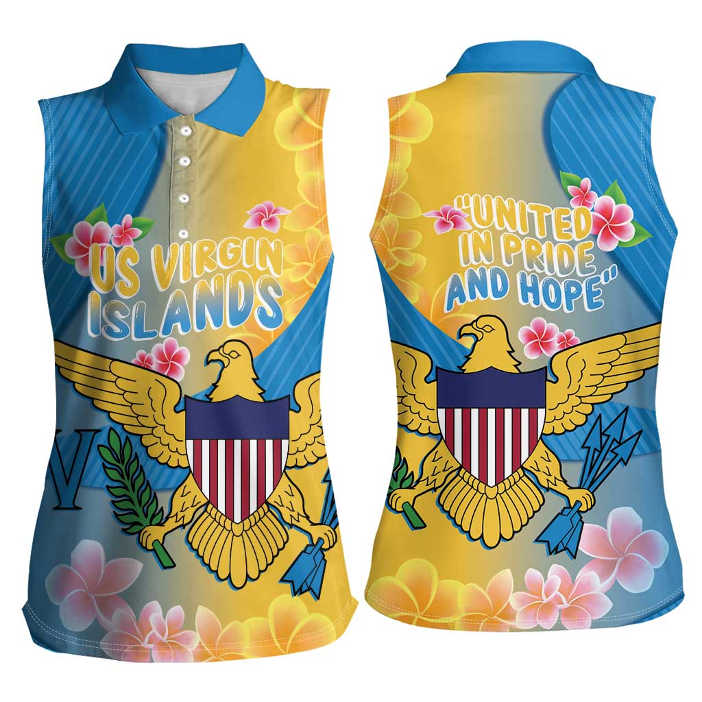 US Virgin Islands Women Sleeveless Polo Shirt Coat of Arms Plumeria Curve Style - Wonder Print Shop