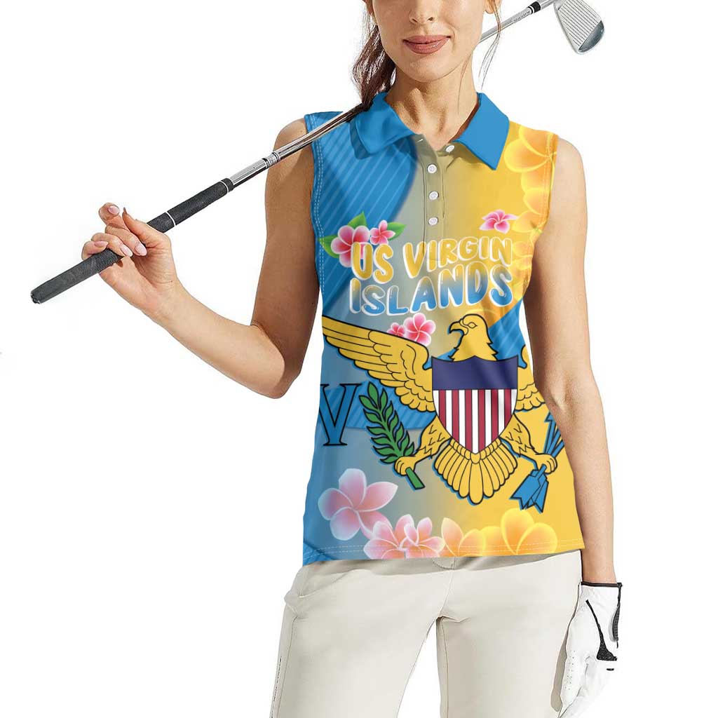 US Virgin Islands Women Sleeveless Polo Shirt Coat of Arms Plumeria Curve Style - Wonder Print Shop