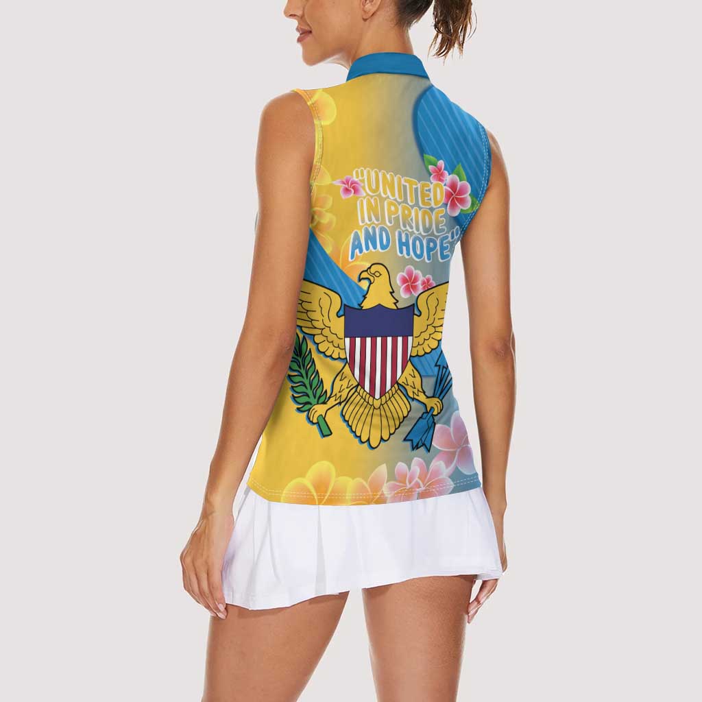 US Virgin Islands Women Sleeveless Polo Shirt Coat of Arms Plumeria Curve Style - Wonder Print Shop