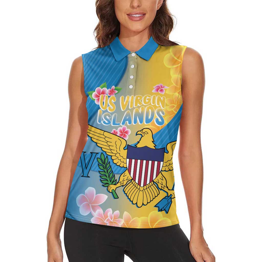 US Virgin Islands Women Sleeveless Polo Shirt Coat of Arms Plumeria Curve Style - Wonder Print Shop