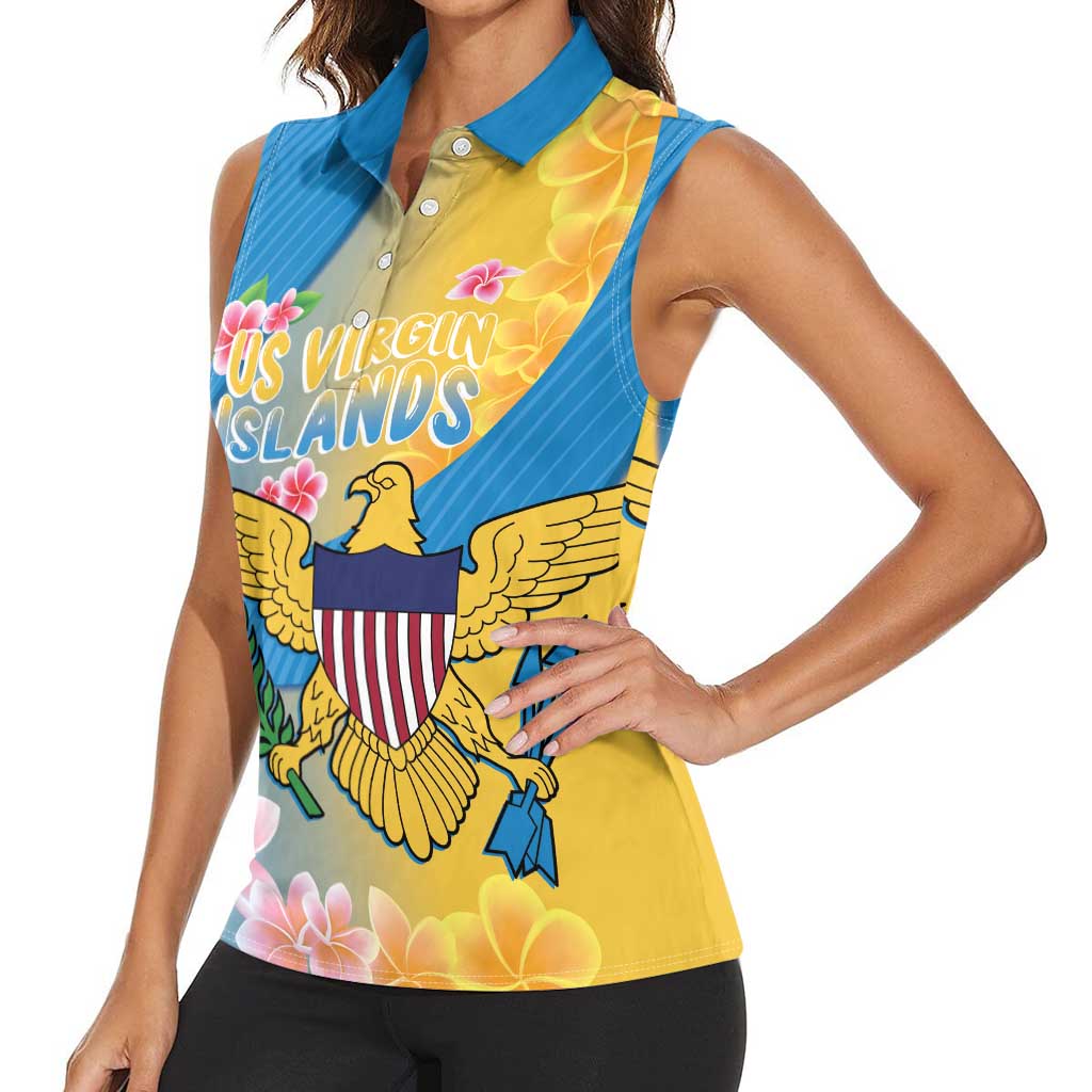 US Virgin Islands Women Sleeveless Polo Shirt Coat of Arms Plumeria Curve Style - Wonder Print Shop