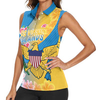 US Virgin Islands Women Sleeveless Polo Shirt Coat of Arms Plumeria Curve Style - Wonder Print Shop