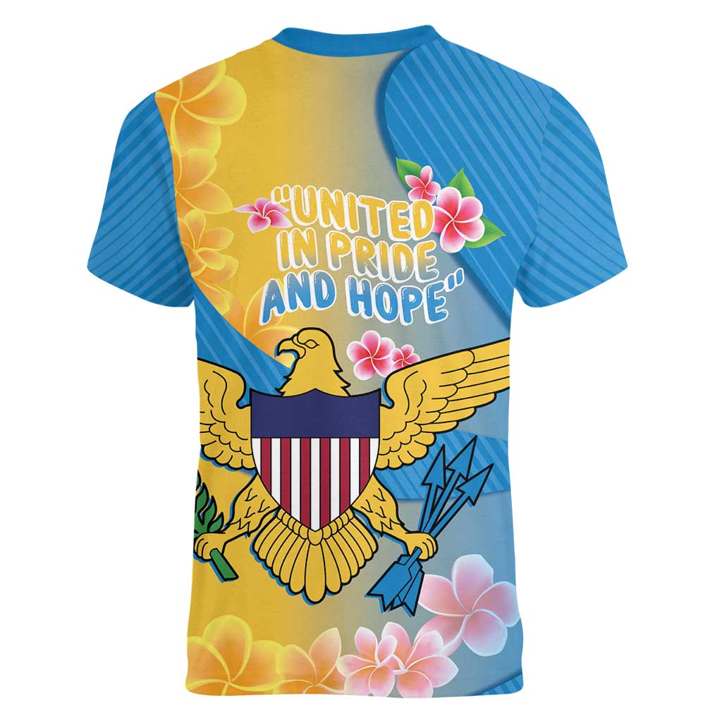 US Virgin Islands Women V-Neck T-Shirt Coat of Arms Plumeria Curve Style - Wonder Print Shop